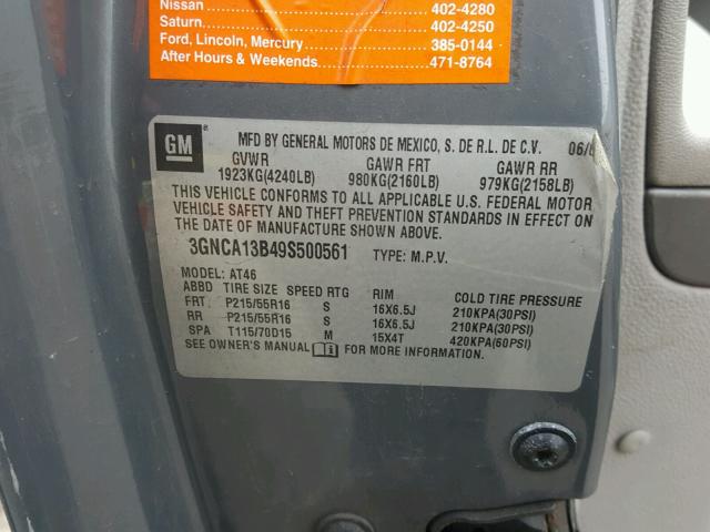 3GNCA13B49S500561 - 2009 CHEVROLET HHR LS GRAY photo 10