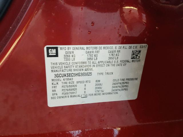 3GCUKSEC5HG365825 - 2017 CHEVROLET SILVERADO BURGUNDY photo 10