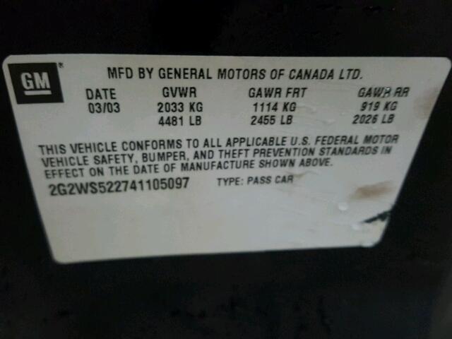 2G2WS522741105097 - 2004 PONTIAC GRAND PRIX BLACK photo 10