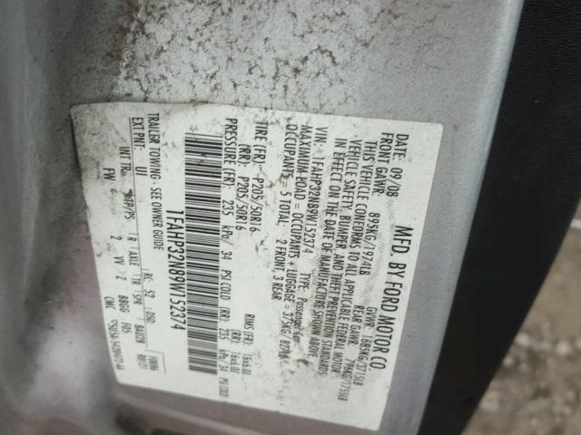 1FAHP32N89W152374 - 2009 FORD FOCUS SE SILVER photo 10