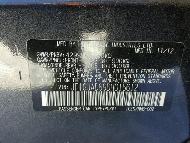 JF1GJAD69DH015612 - 2013 SUBARU IMPREZA PR GRAY photo 10