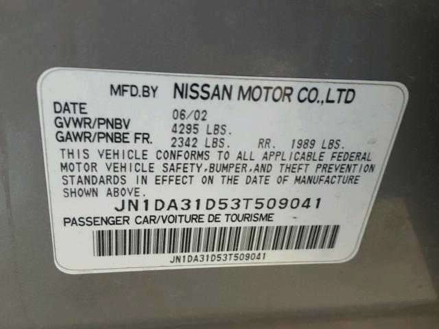 JN1DA31D53T509041 - 2003 NISSAN MAXIMA GLE SILVER photo 10