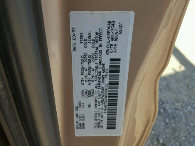 4TAWN72N2WZ039783 - 1998 TOYOTA TACOMA XTR GOLD photo 10