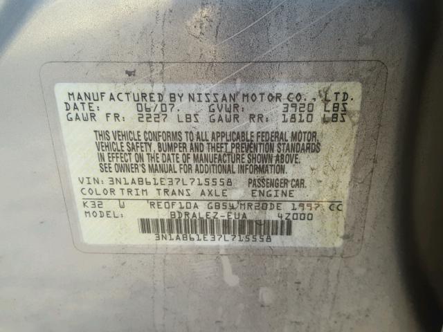 3N1AB61E37L715558 - 2007 NISSAN SENTRA 2.0 GREEN photo 10