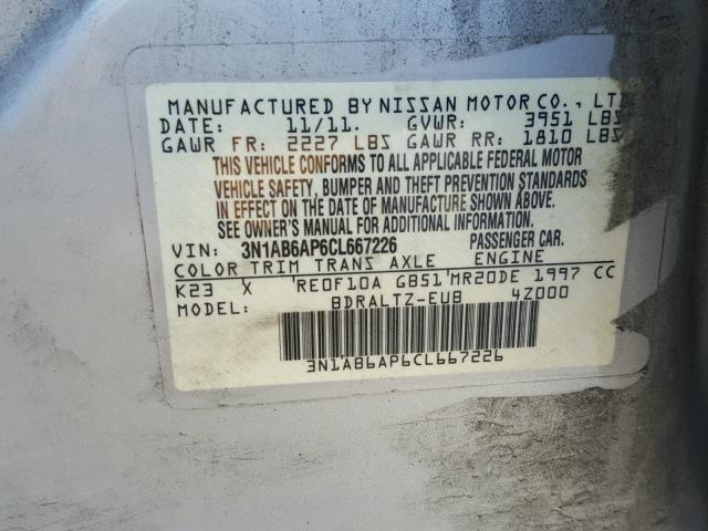 3N1AB6AP6CL667226 - 2012 NISSAN SENTRA 2.0 SILVER photo 10