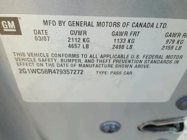 2G1WC58R479357272 - 2007 CHEVROLET IMPALA LT GRAY photo 10