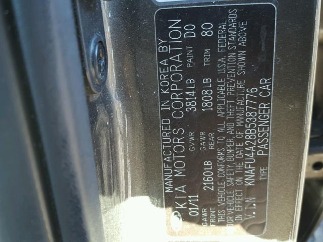 KNAFU4A28B5387776 - 2011 KIA FORTE EX GRAY photo 10