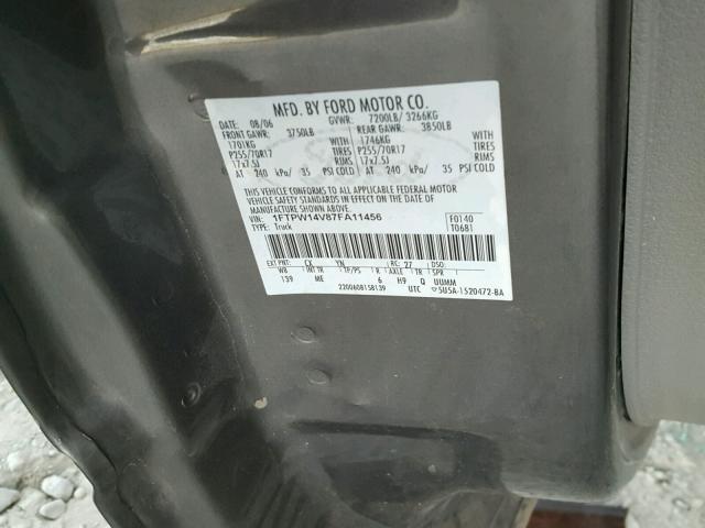 1FTPW14V87FA11456 - 2007 FORD F150 SUPER SILVER photo 10