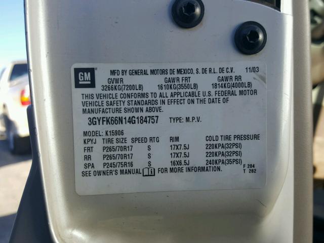 3GYFK66N14G184757 - 2004 CADILLAC ESCALADE E WHITE photo 10