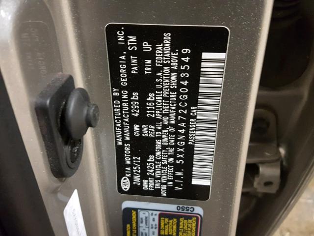 5XXGN4A72CG043549 - 2012 KIA OPTIMA EX SILVER photo 10