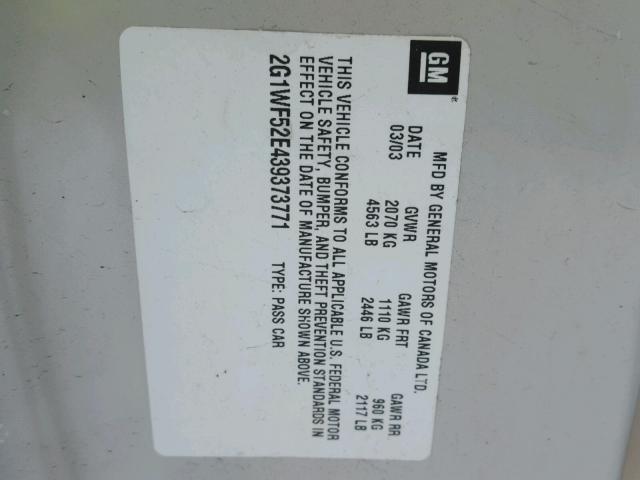 2G1WF52E439373771 - 2003 CHEVROLET IMPALA 奶油色 照片 10