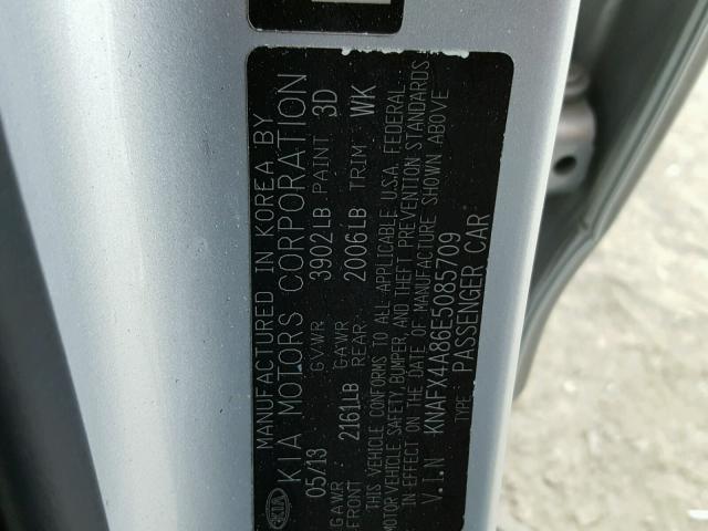 KNAFX4A86E5085709 - 2014 KIA FORTE EX SILVER photo 10