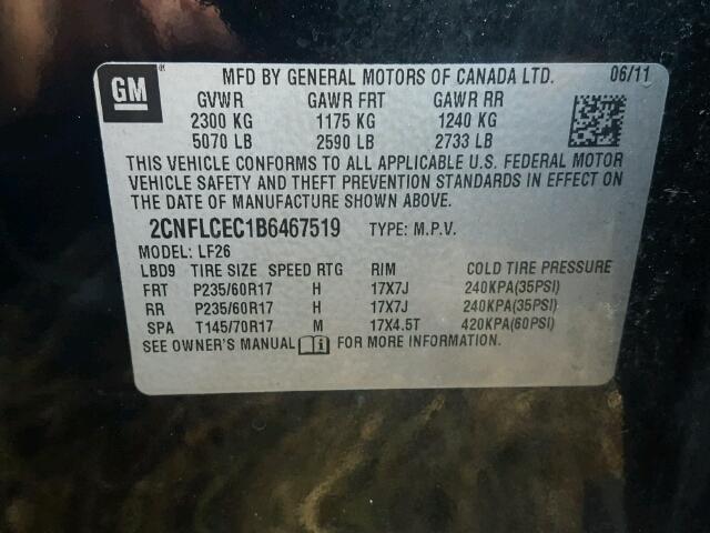 2CNFLCEC1B6467519 - 2011 CHEVROLET EQUINOX LS BLACK photo 10