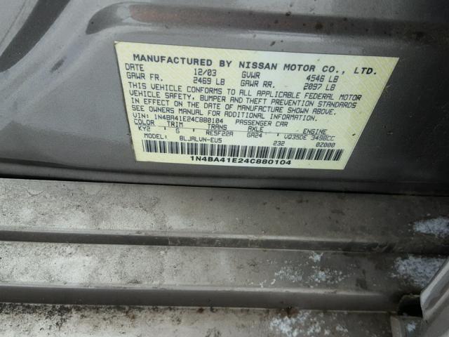 1N4BA41E24C880104 - 2004 NISSAN MAXIMA SE GRAY photo 10