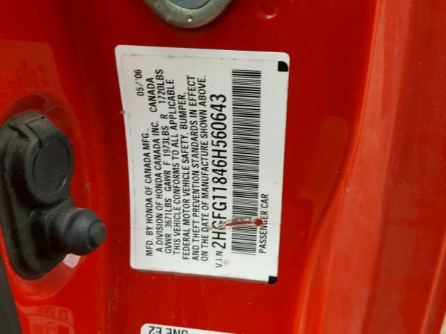2HGFG11846H560643 - 2006 HONDA CIVIC EX Qırmızı foto 10