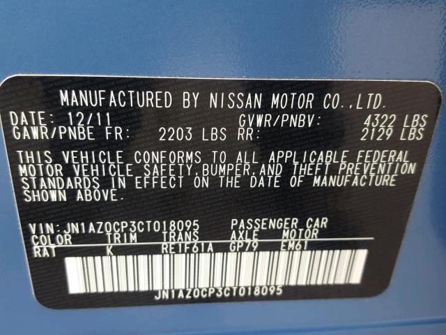 JN1AZ0CP3CT018095 - 2012 NISSAN LEAF SV BLUE photo 10