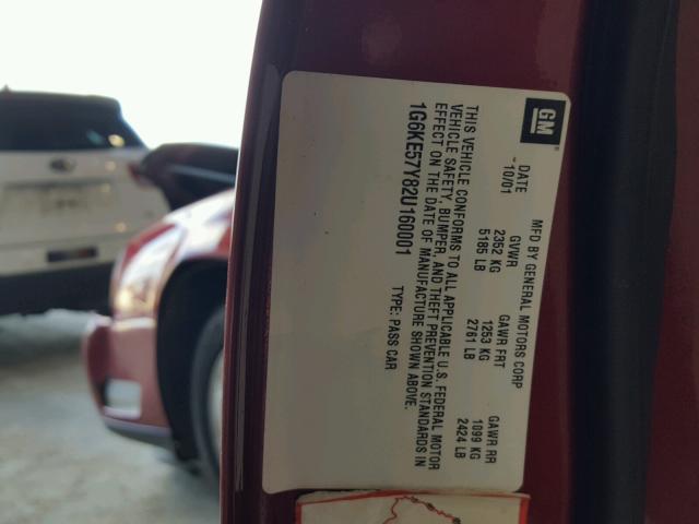 1G6KE57Y82U160001 - 2002 CADILLAC DEVILLE DH RED photo 10