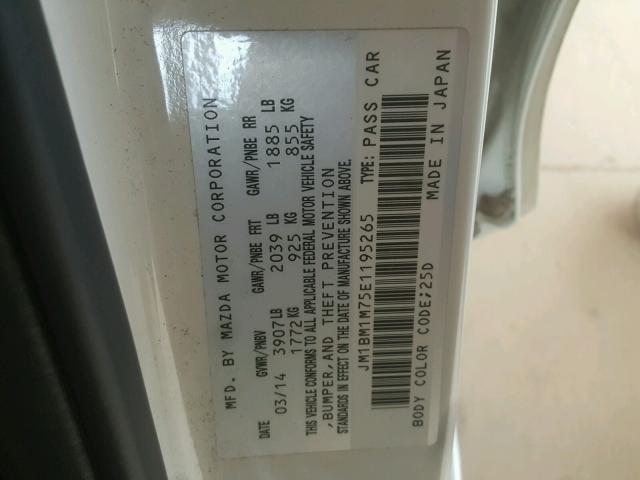 JM1BM1M75E1195265 - 2014 MAZDA 3 GRAND TO WHITE photo 10