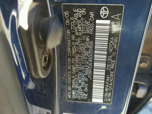 JTDBR32E450055826 - 2005 TOYOTA COROLLA CE BLUE photo 10