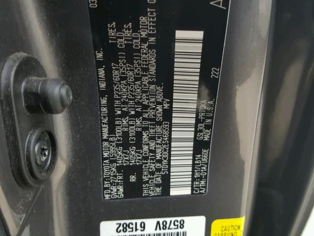 5TDYK3DC2ES468593 - 2014 TOYOTA SIENNA XLE GRAY photo 10