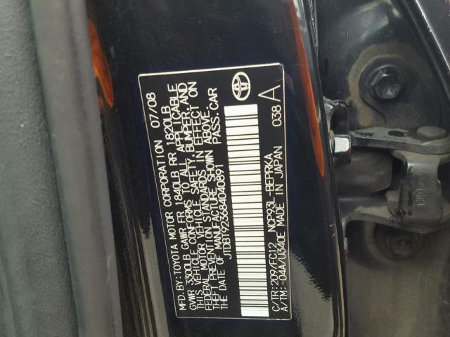 JTDBT923684040891 - 2008 TOYOTA YARIS BLACK photo 10