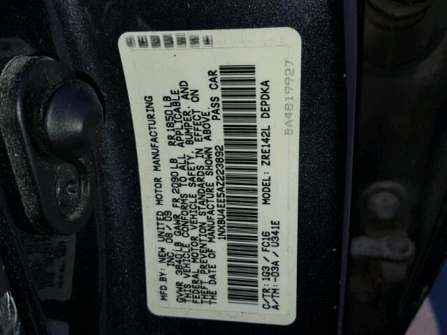 1NXBU4EE5AZ223892 - 2010 TOYOTA COROLLA BA GRAY photo 10