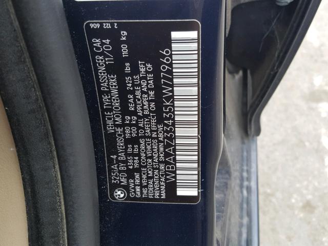 WBAAZ33435KW77966 - 2005 BMW 325 IS SUL BLACK photo 10