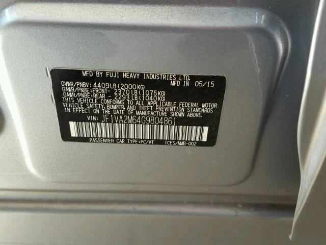 JF1VA2M64G9804861 - 2016 SUBARU WRX STI SILVER photo 10