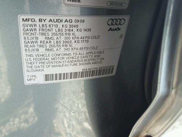 WA1AY74L09D020890 - 2009 AUDI Q7 3.6 QUA BLUE photo 10