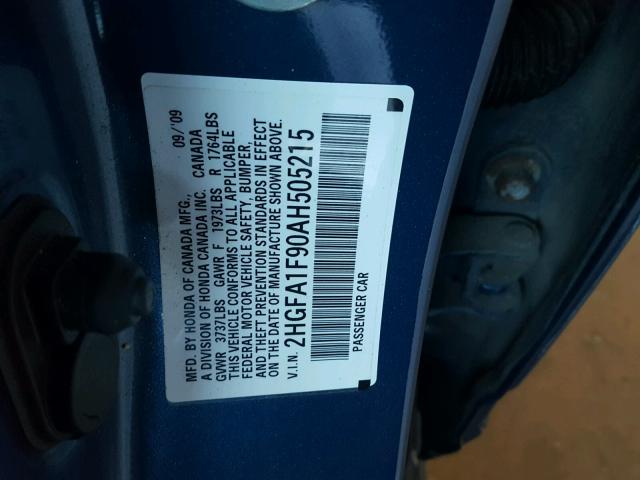 2HGFA1F90AH505215 - 2010 HONDA CIVIC EXL 蓝色 照片 10