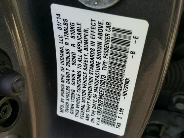 19XFB2F96EE210073 - 2014 HONDA CIVIC EXL GRAY photo 10