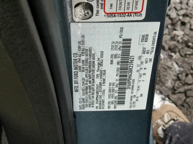 3FAHP0HA3BR259621 - 2011 FORD FUSION SE BLUE photo 10