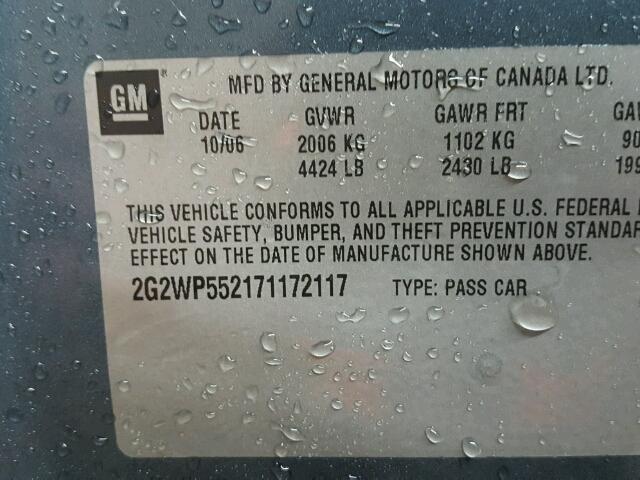 2G2WP552171172117 - 2007 PONTIAC GRAND PRIX BLUE photo 10