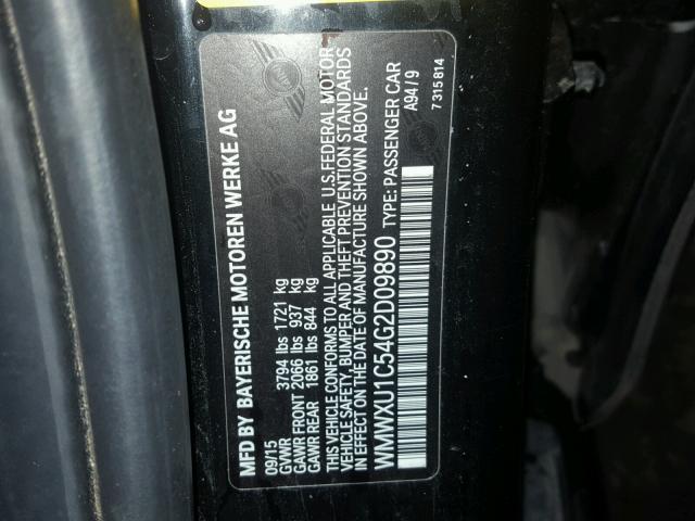 WMWXU1C54G2D09890 - 2016 MINI COOPER BLACK photo 10