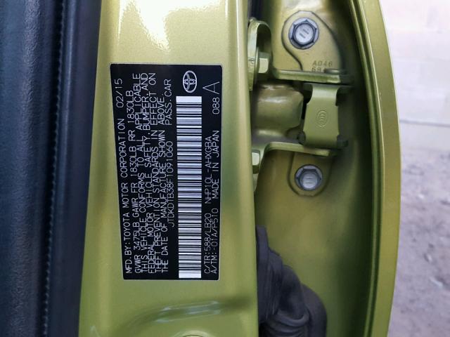 JTDKDTB38F1091060 - 2015 TOYOTA PRIUS C GREEN photo 10