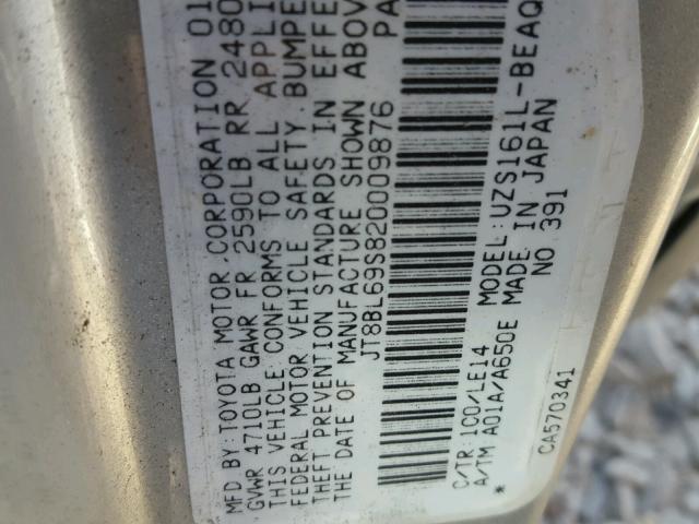 JT8BL69S820009876 - 2002 LEXUS GS 430 SILVER photo 10