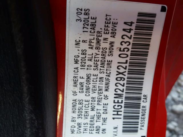1HGEM229X2L053244 - 2002 HONDA CIVIC EX წითელი ფოტო 10