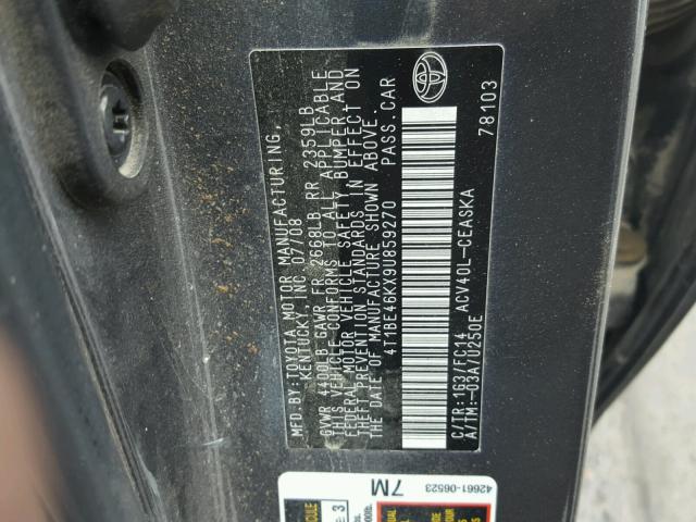 4T1BE46KX9U859270 - 2009 TOYOTA CAMRY BASE CHARCOAL photo 10