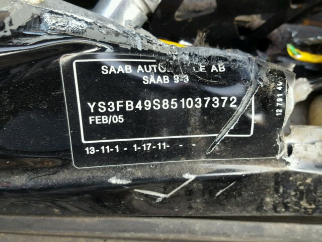 YS3FB49S851037372 - 2005 SAAB 9-3 LINEAR BLACK photo 10