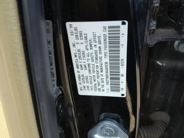 1HGCP36819A040538 - 2009 HONDA ACCORD EXL BLACK photo 10