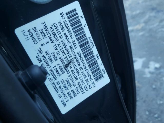 2HGFB2F52CH322420 - 2012 HONDA CIVIC LX BLACK photo 10