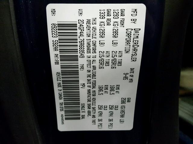 2D4GP44L76R669549 - 2006 DODGE GRAND CARA BLUE photo 10