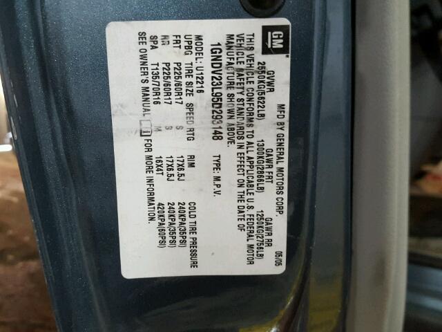 1GNDV23L95D293148 - 2005 CHEVROLET UPLANDER L 蓝色 照片 10