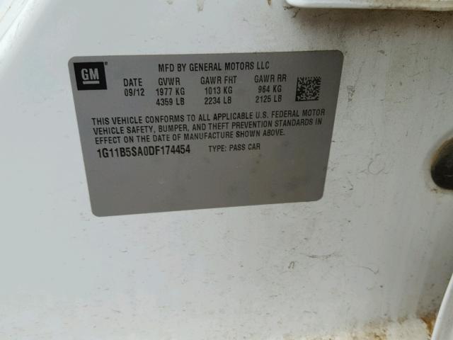 1G11B5SA0DF174454 - 2013 CHEVROLET MALIBU LS WHITE photo 10