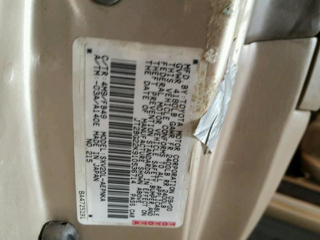 JT2BG22K910536714 - 2001 TOYOTA CAMRY CE GOLD photo 10