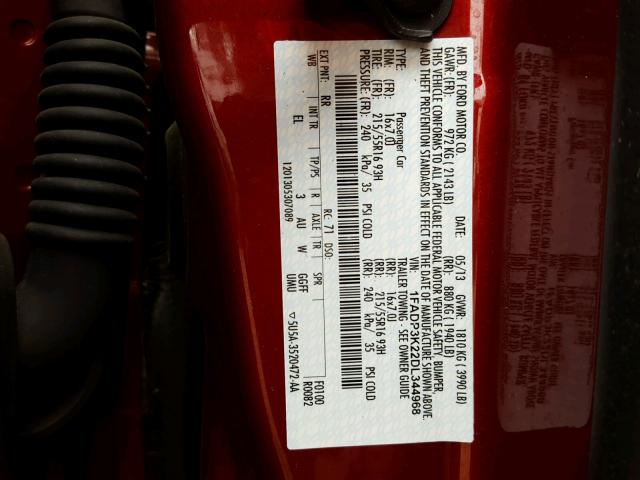 1FADP3K22DL344968 - 2013 FORD FOCUS SE RED photo 10