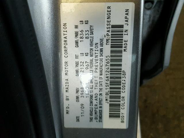 JM1BL1SF6A1247655 - 2010 MAZDA 3 I SILVER photo 10