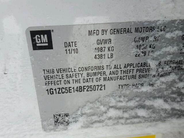 1G1ZC5E14BF250721 - 2011 CHEVROLET MALIBU 1LT თეთრი ფოტო 10