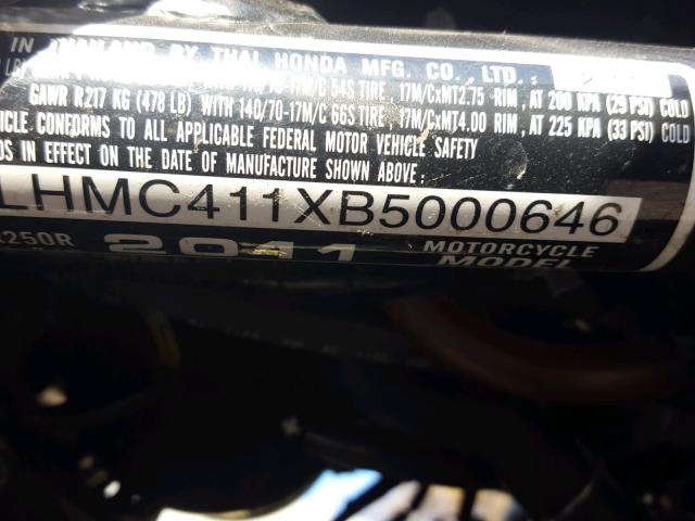 MLHMC411XB5000646 - 2011 HONDA CBR250 R BLACK photo 10