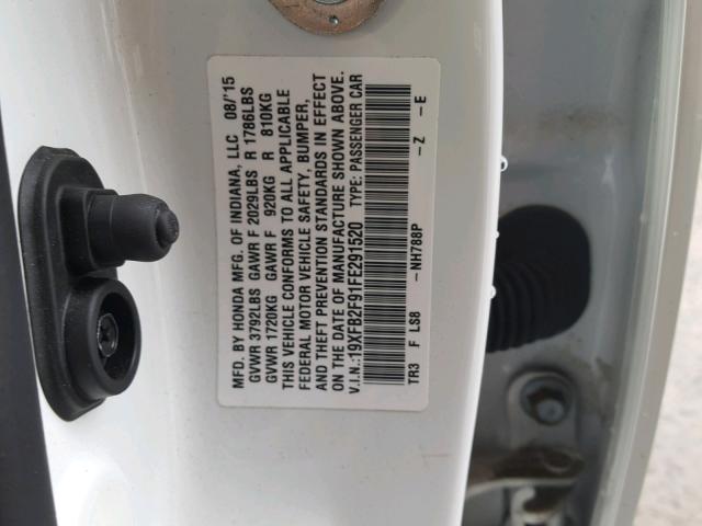 19XFB2F91FE291520 - 2015 HONDA CIVIC EXL 白色 照片 10